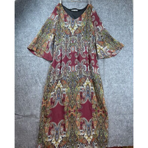 Signature Collection Dress Large Red‎ Green Boho Hippie Festival Maximist Bold